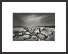 black and white photography rock harbor landscape