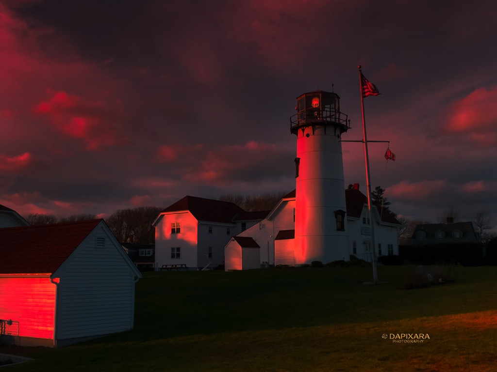 Today's sunset and beautiful Pre-Storm clouds over Chatham Lighthouse.  Chatham, Cape Cod, MA, Lighthouse. © Dapixara.