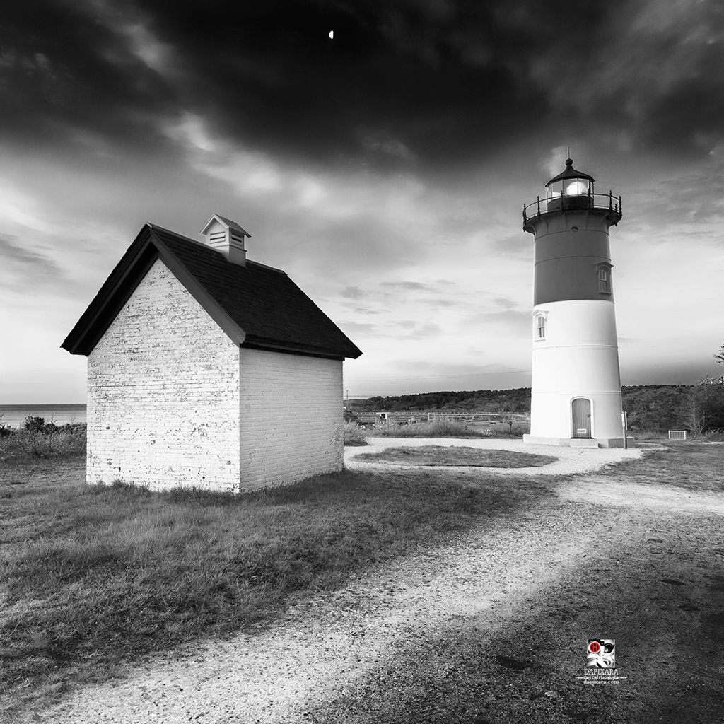 Fine art print for sale 'Black and White Nauset Light' by Cape Cod photographer © Dapixara.
