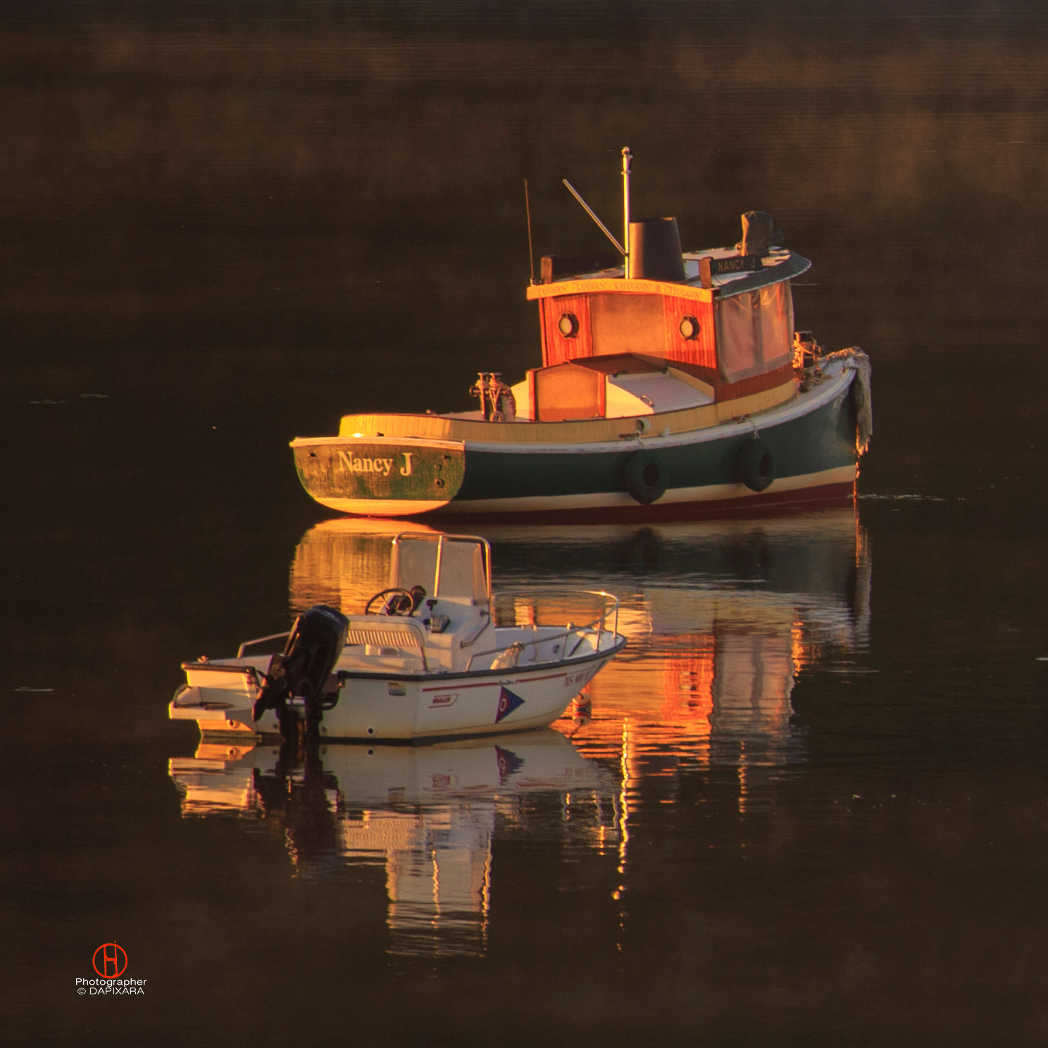 Misty Sunrise With Boat. Cape Cod photos by photographer Dapixara.