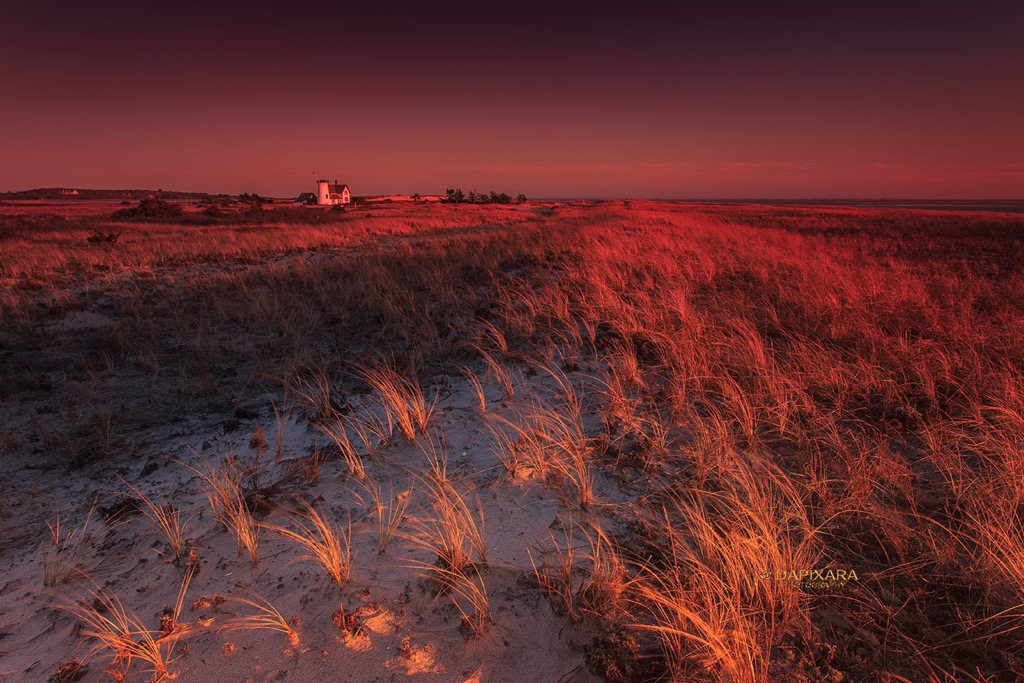 Chatham Lighthouse Stage Harbor beach winter sunset. © Dapixara - Cape Cod photography.