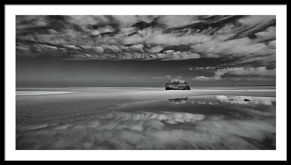 Cloud Reflection Rock Harbor Beach - Landscape photography black and white.