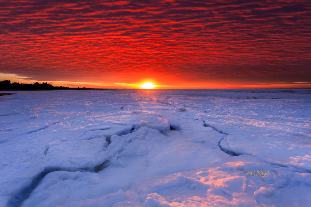 Fire and ice sunset. You have winter problem? This ONE Fire & Ice pic will fix it! Today's Electrifying sunset at Boat Meadow beach, Eastham, Massachusetts, USA.  Sunset, Boat Meadow beach, Cape Cod. © Dapixara photography.