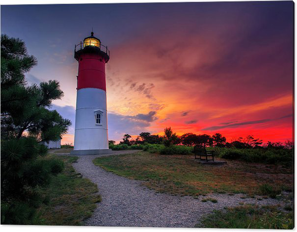 Nauset Lighthouse Abstract Canvas Print featuring the abstract photograph Sunrise Over Nauset Lighthouse On Cape Cod National Seashore Photograph, Large Wall Art by Dapixara