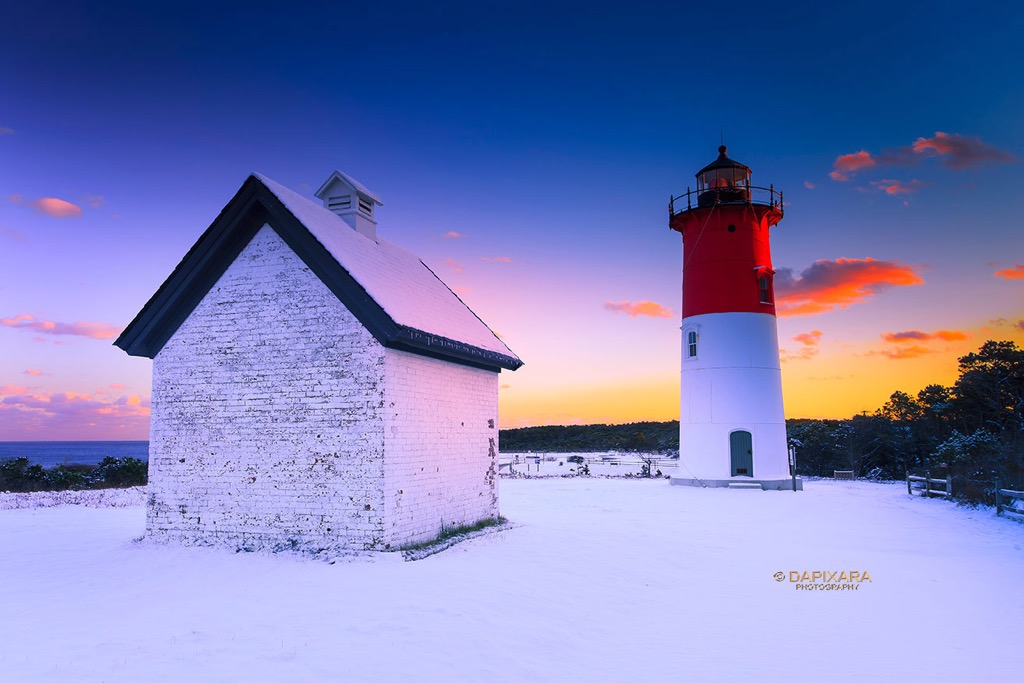 Winter sunset, Nauset Lighthouse. © Dapixara - Cape Cod photography.