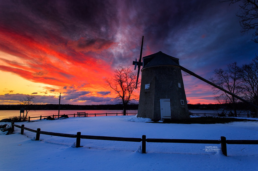 Crushing sunrise over Windmill in Orleans Massachusetts, today. © Dapixara photography