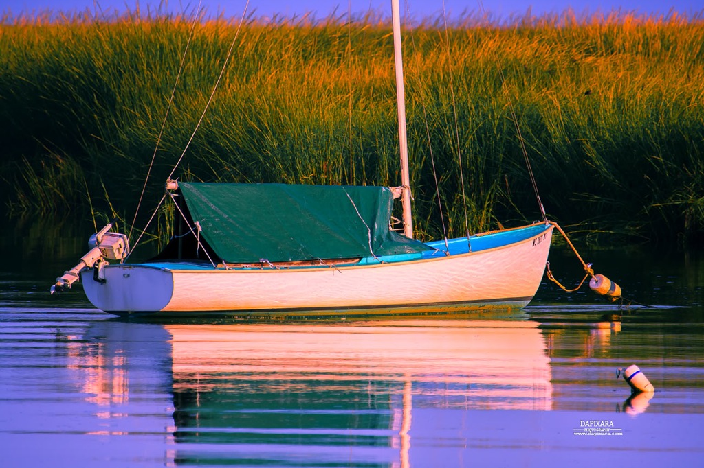 Ready For A Morning Sailing. Sailboat on BM creek in Eastham , massachusetts, Cape Cod. Dapixara photography