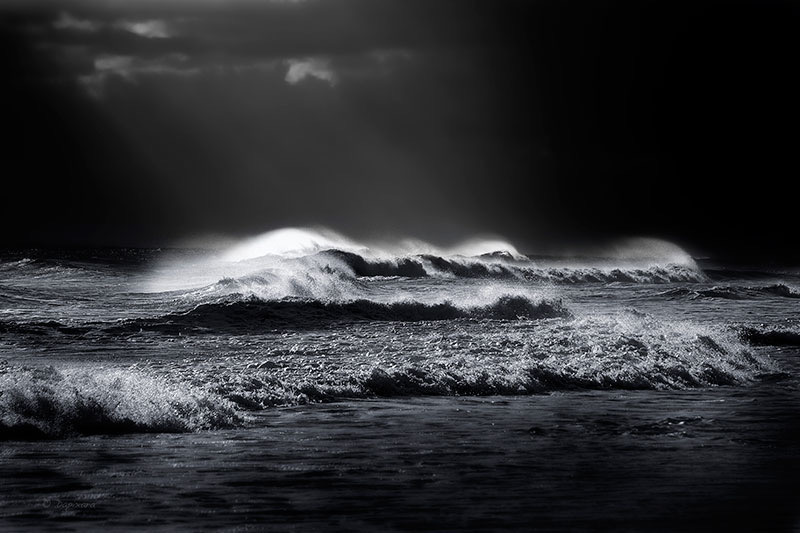Atlantic Ocean Waves black and white art print by Dapixara