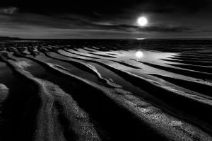 Black and white beach, low tide. Black and white photography print for sale by Dapixara.