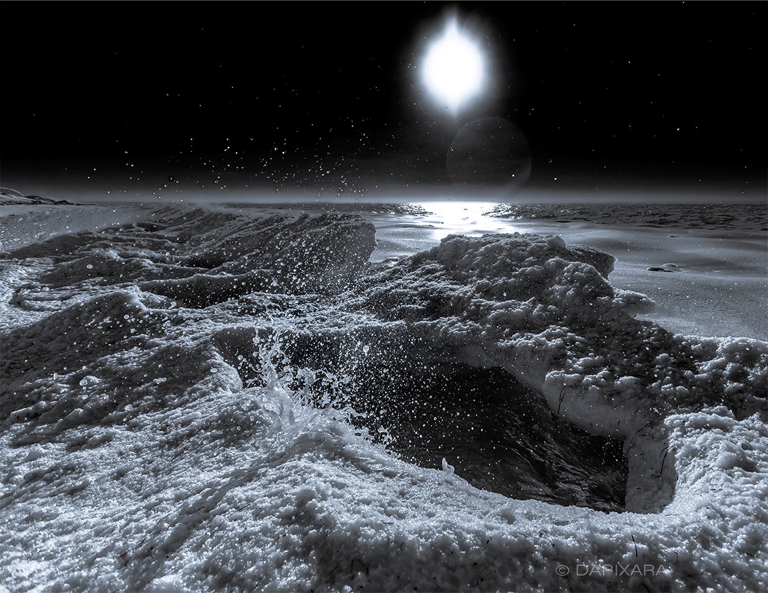 Frozen stars over Atlantic Ocean. Black and white photography print by Dapixara.