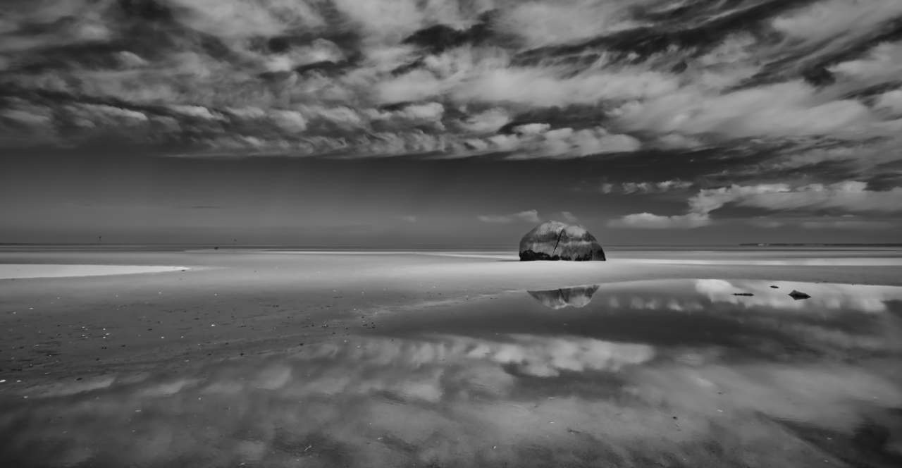 Cloud Reflection at Rock Harbor Beach in Cape Cod. Landscape photography black and White print. by Darius A. - DAPIXARA.