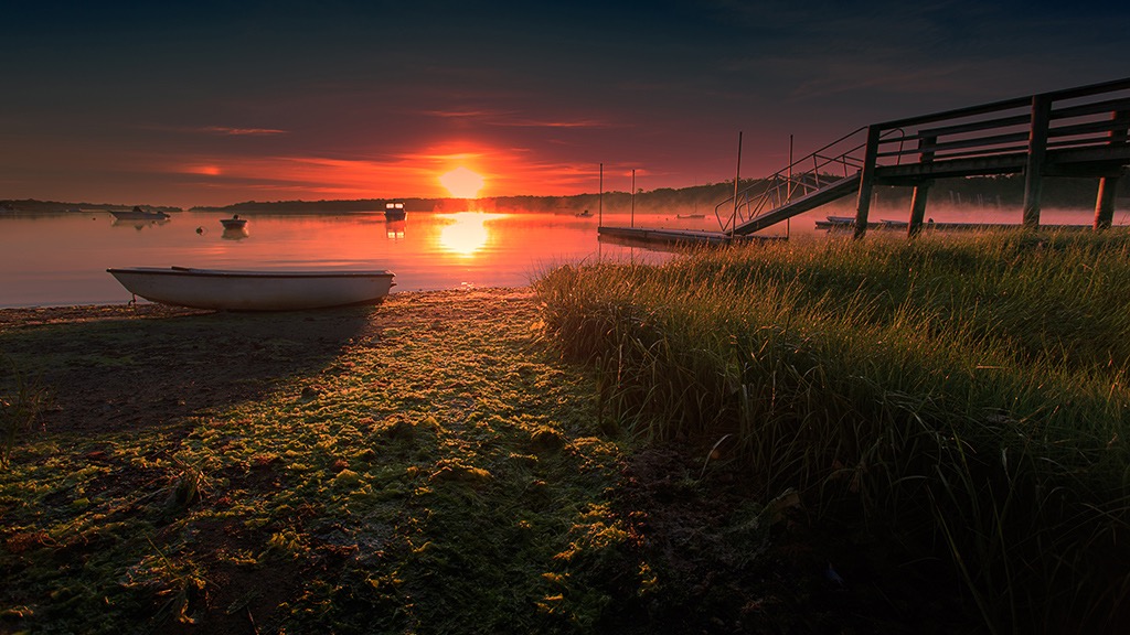 Boats On The Cove At Sunrise In The Fog. Cape Cod Landscape Print, Orleans Massachusetts Photo, Barnstable County Canvas, Misty Beach Photo, Gallery Wrap, Boat Art, Large Wall Decor.