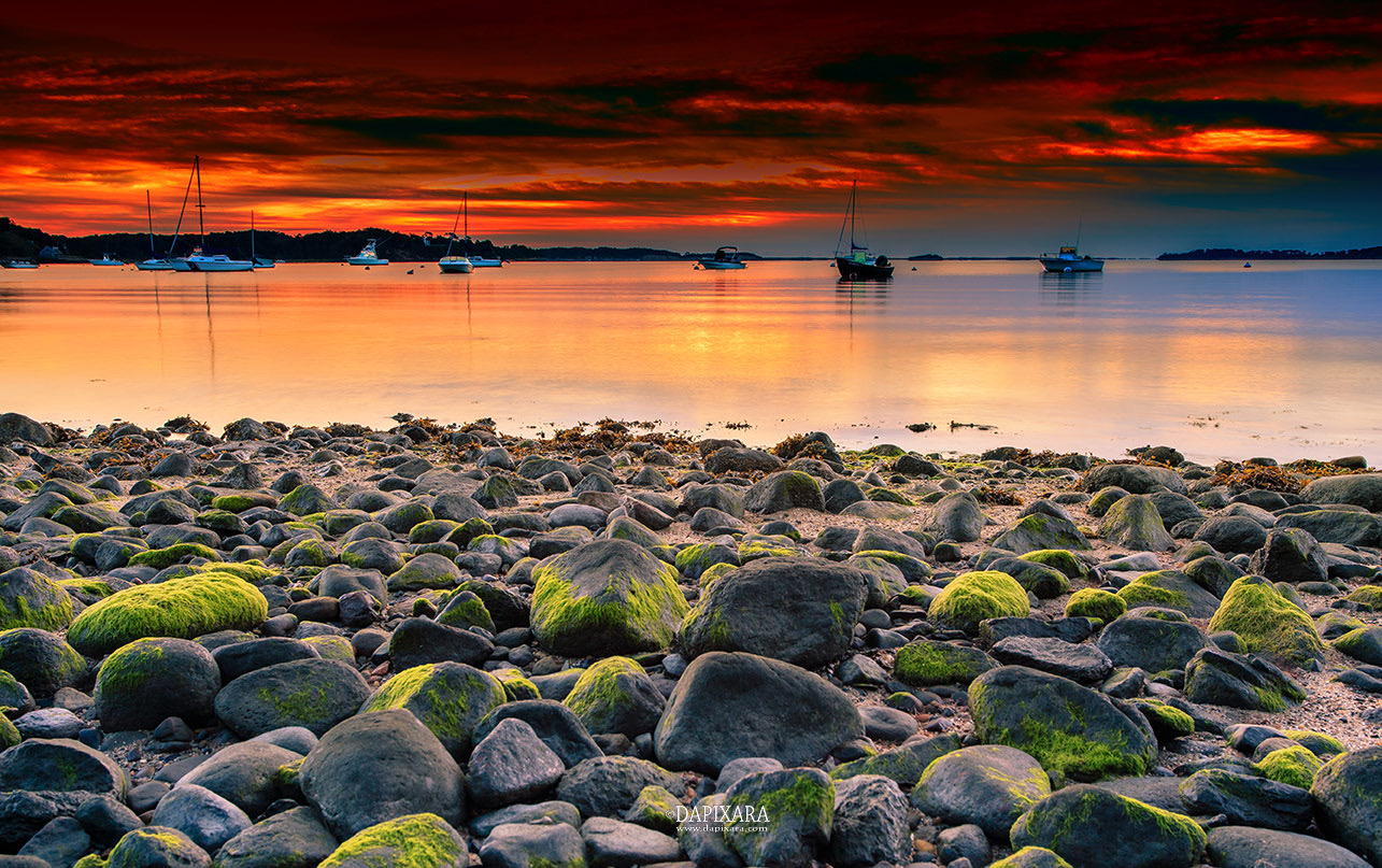 Sunrise On Pleasant Bay. Pleasant bay connnects 3 Cape Cod towns, Orleans, Chatham, Harwich. American seascape photography by Dapixara.